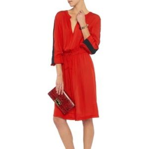 A.L.C. Silk Landry Drawstring Dress Red Navy Large